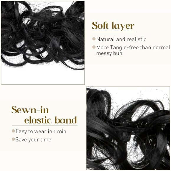 Messy Bun Hair Piece Fluffy Curly Wavy DIY Wrap Around Ponytail Updo for Women main image 4